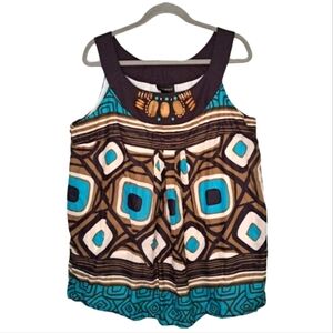 Lane Bryant Beaded Stone Brown Blue Patterned Sleeveless Blouse Plus Size 18